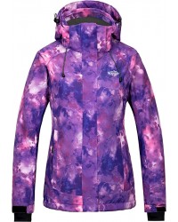Women's Waterproof Ski Jacket Colorful Printed Fully Taped Seams Rain Coat Warm Winter Parka