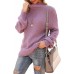 Purple Women's Turtleneck Oversized Sweaters Batwing Long Sleeve Pullover Loose Chunky Knit Jumper