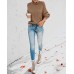 Khaki Womens Turtleneck Oversized Sweaters Batwing Long Sleeve Pullover Loose Chunky Knit Jumper