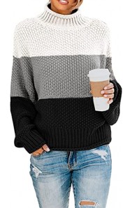 Striped Black Womens Turtleneck Oversized Sweaters Batwing Long Sleeve Pullover Loose Chunky Knit Jumper