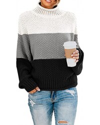 Striped Black Womens Turtleneck Oversized Sweaters Batwing Long Sleeve Pullover Loose Chunky Knit Jumper