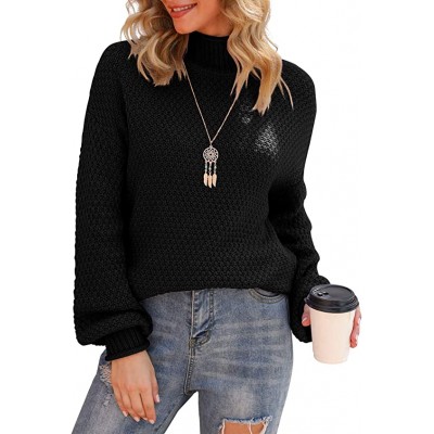 Black Women's Turtleneck Oversized Sweaters Batwing Long Sleeve Pullover Loose Chunky Knit Jumper