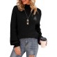 Black Women's Turtleneck Oversized Sweaters Batwing Long Sleeve Pullover Loose Chunky Knit Jumper