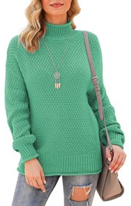 Green Women's Turtleneck Oversized Sweaters Batwing Long Sleeve Pullover Loose Chunky Knit Jumper