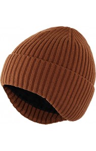 Brown Mens Daily Beanie Hat with Earflaps Warm Winter Hats Knit Skull Cap