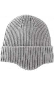 Light Grey Mens Daily Beanie Hat with Earflaps Warm Winter Hats Knit Skull Cap