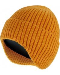 Yellow Mens Daily Beanie Hat with Earflaps Warm Winter Hats Knit Skull Cap