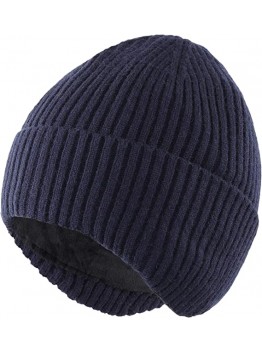 Navy Mens Daily Beanie Hat with Earflaps Warm Winter Hats Knit Skull Cap